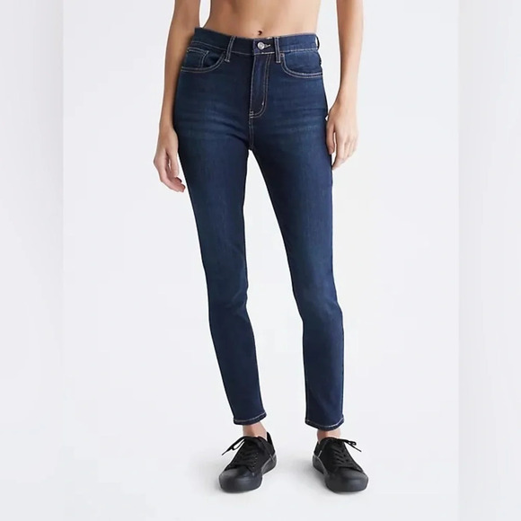 Calvin Klein Skinny Fit High Rise Comfort Stretch Jeans in Blue Denim Size 28 - Picture 1 of 13